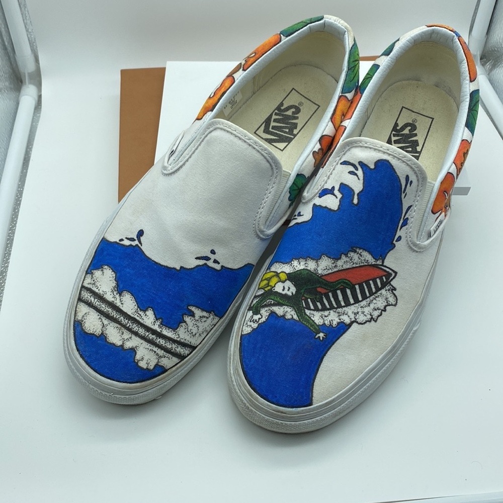 Custom artist design Vans classic slip-on Hawaiian surfboard Beach themed unisex - Picture 3 of 12